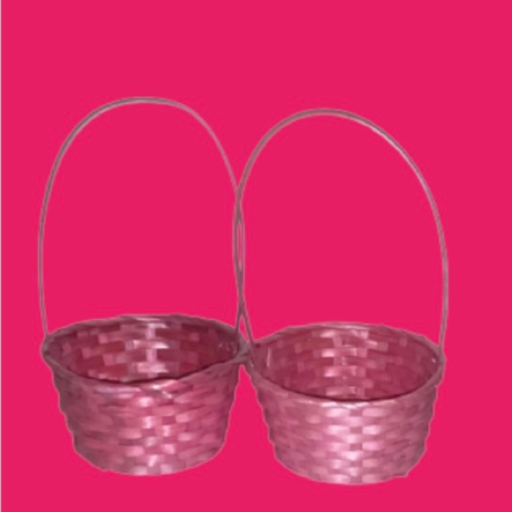 2pc small pink deep wicker baskets with handles